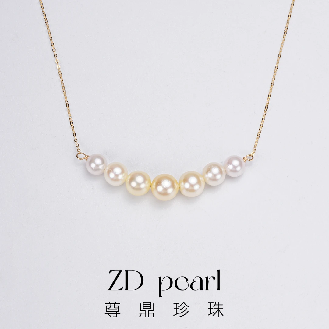 尊鼎珍珠-18K海水珍珠中国南珠混彩渐变微笑链 5-7mm-Nami