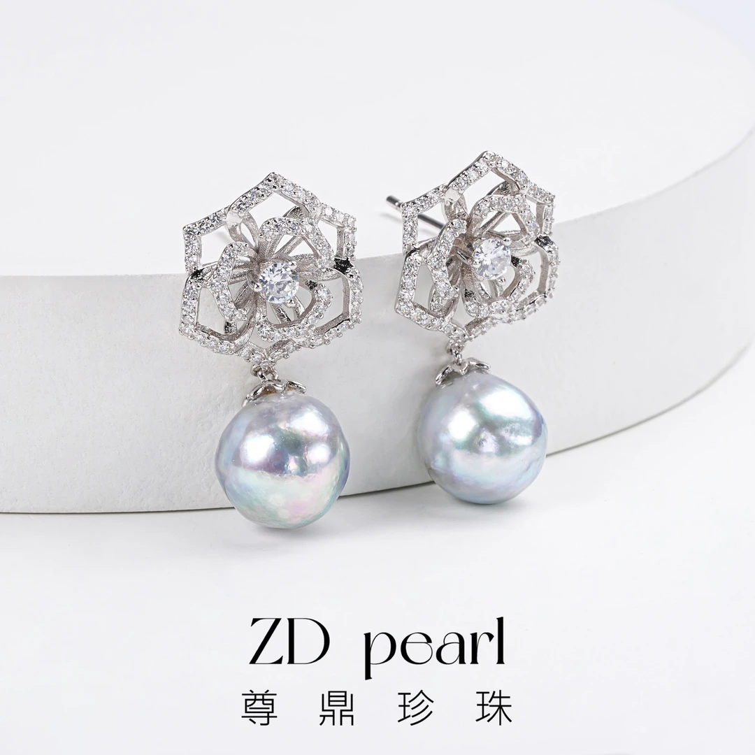 【鸭鸭】尊鼎珍珠-S925银海水珍珠真多麻色耳钉+珠径9-10mm