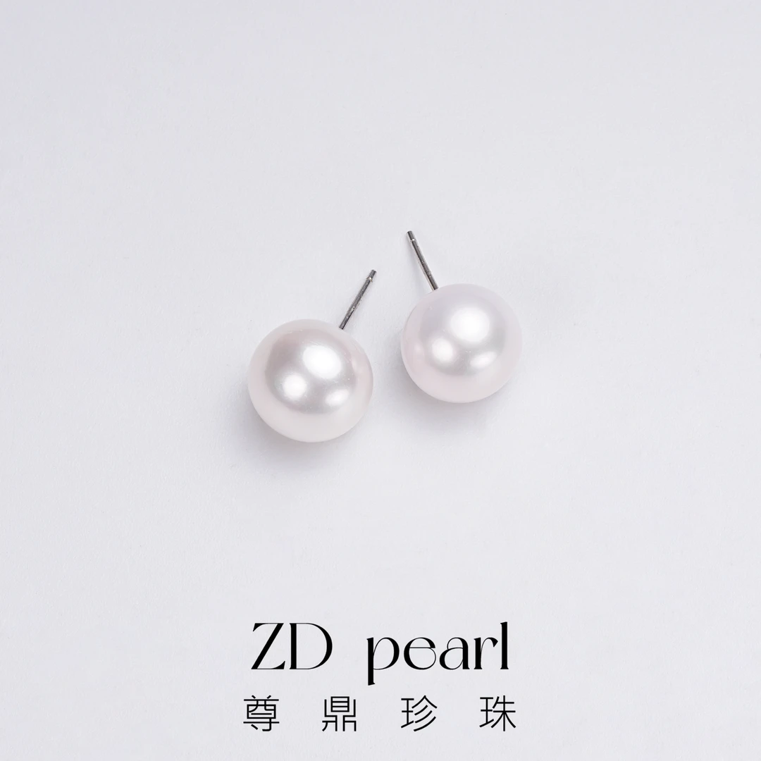 【鸭鸭】尊鼎珍珠-S925银淡水珍珠大龙珠耳钉12-13mm 近圆微瑕强光