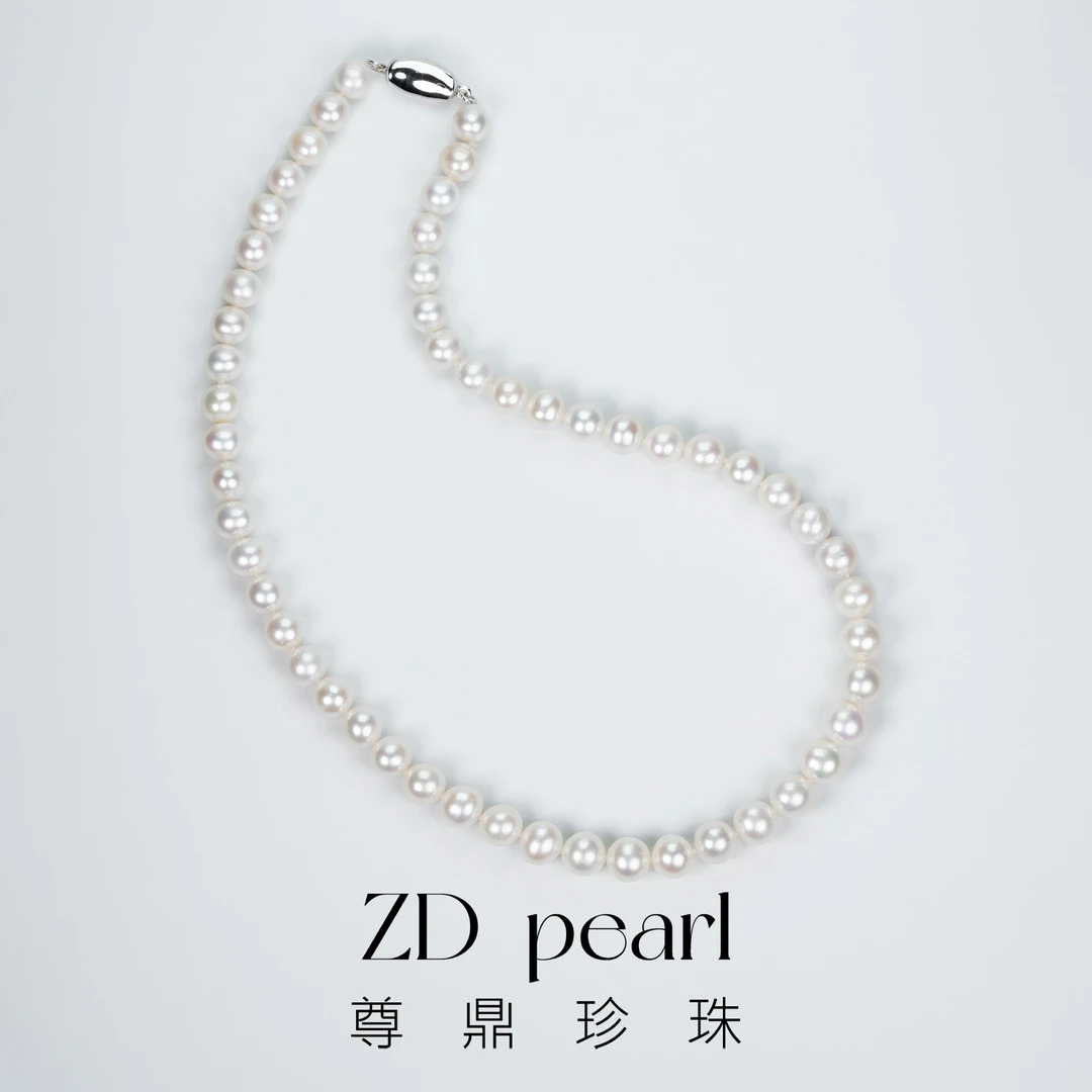 尊鼎珍珠-S925银淡水珍珠白珠项链+珠径7-8mm-Nami孤品
