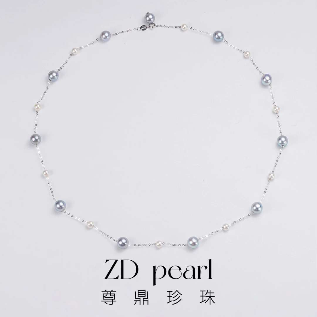 【ZD】尊鼎珍珠-18K金淡水珍珠+海水真多麻色系满天星项链3-7mm