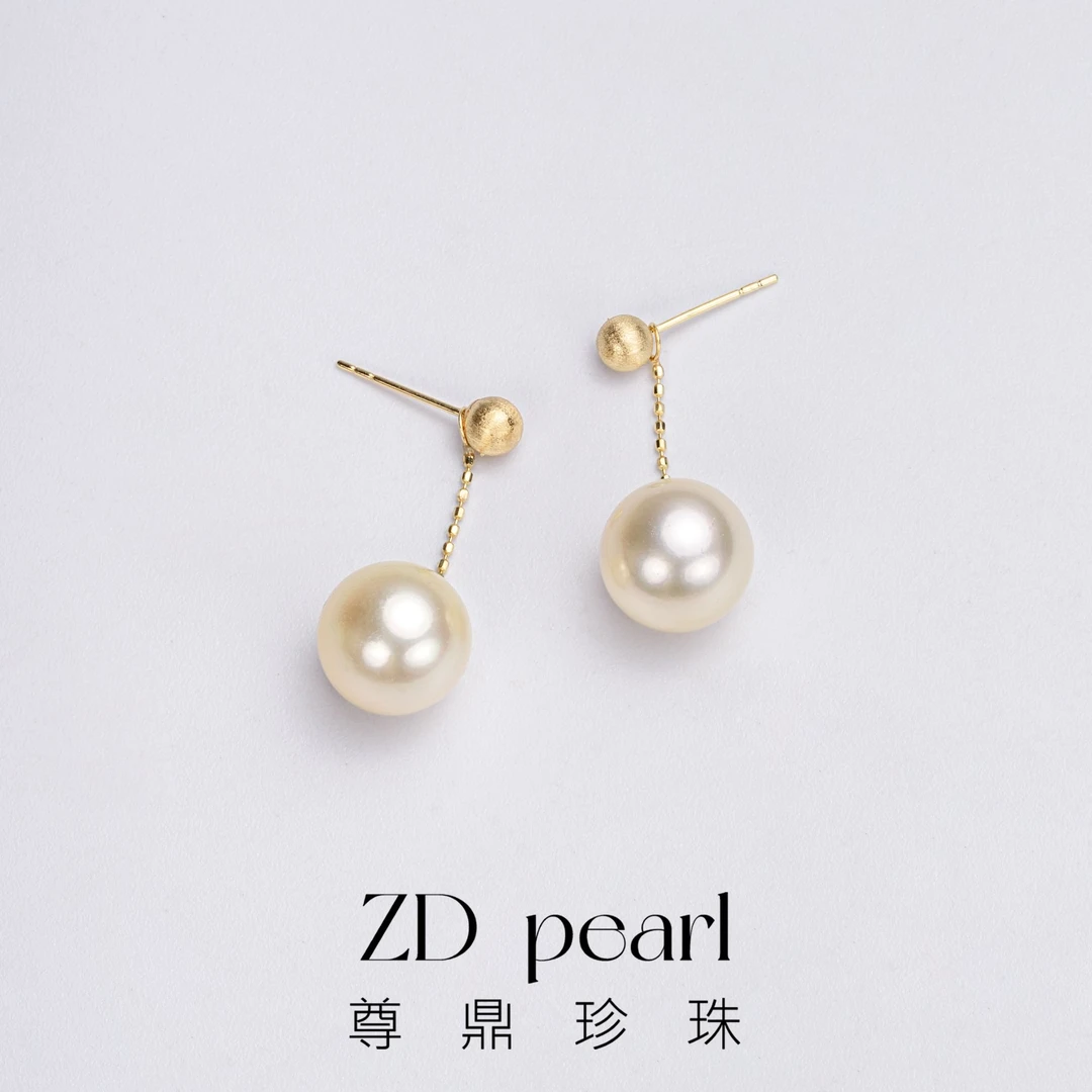 【鸭鸭】尊鼎珍珠-18K金海水金珠耳钉10-11mm