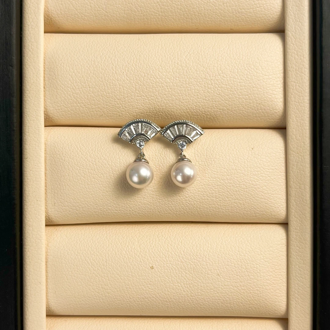 尊鼎珍珠-S925银海水珍珠akoya耳环6-7mm-孤品 RS