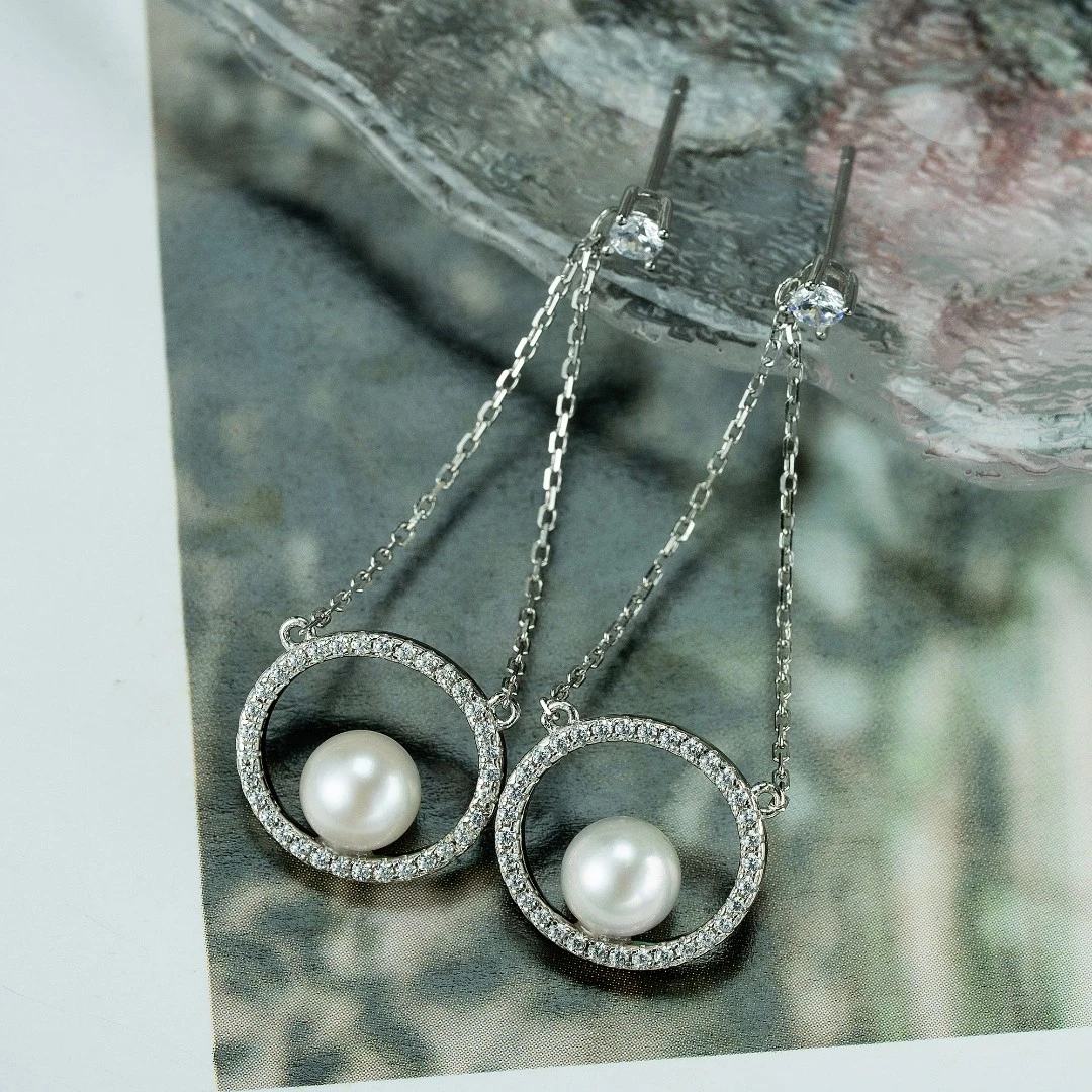 尊鼎珍珠-S925银海水珍珠中国南珠白珠akoya耳钉 6-7mm  RS