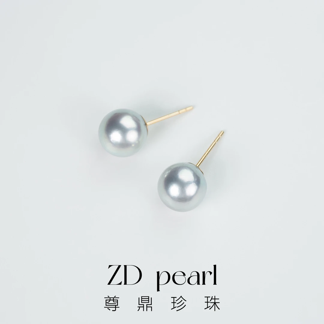 尊鼎珍珠-18K海水珍珠真多麻色系素钉+珠径8-9 mm RC