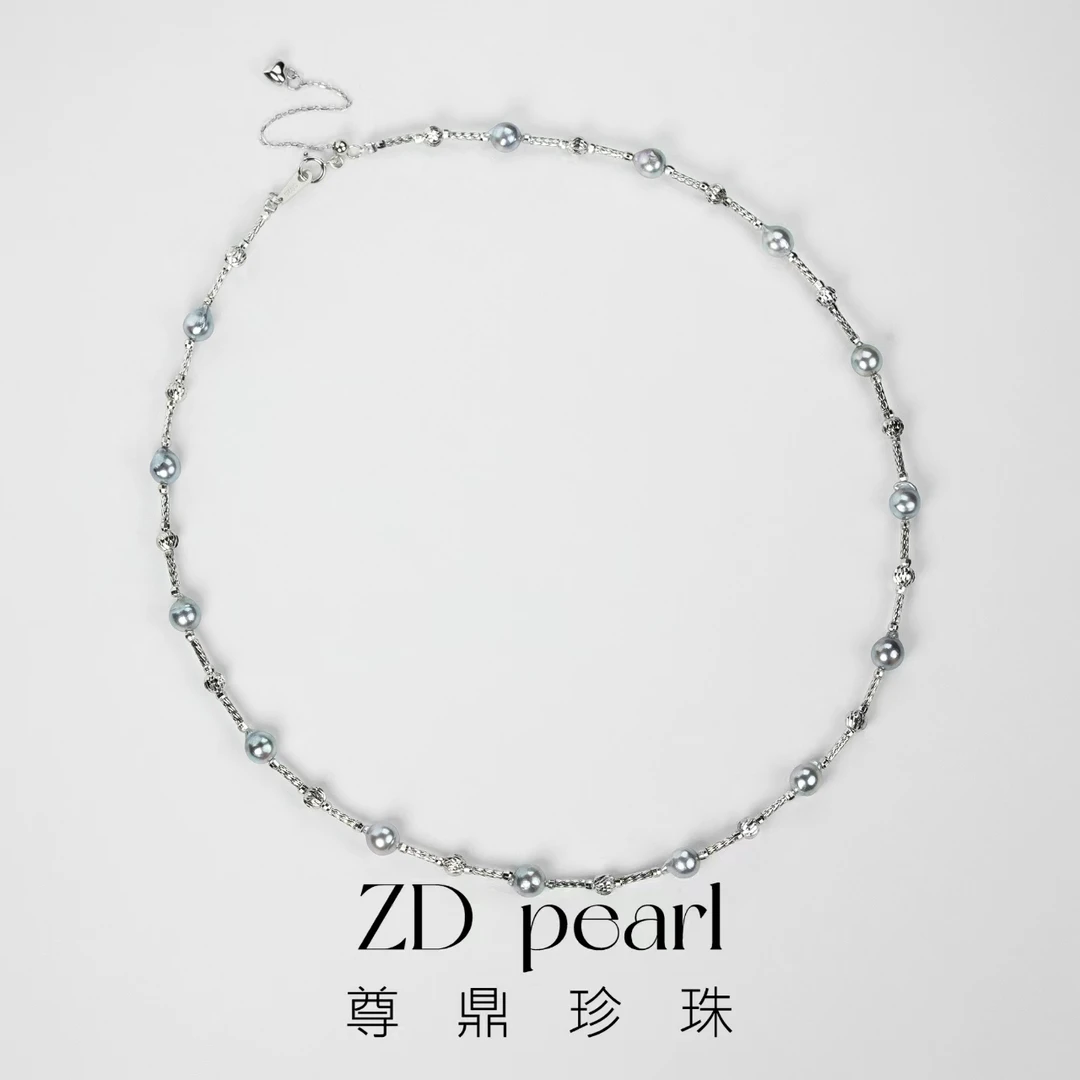 【TNS】尊鼎珍珠-S925银海水真多麻色系项链5-6mm 圆巴中瑕强光