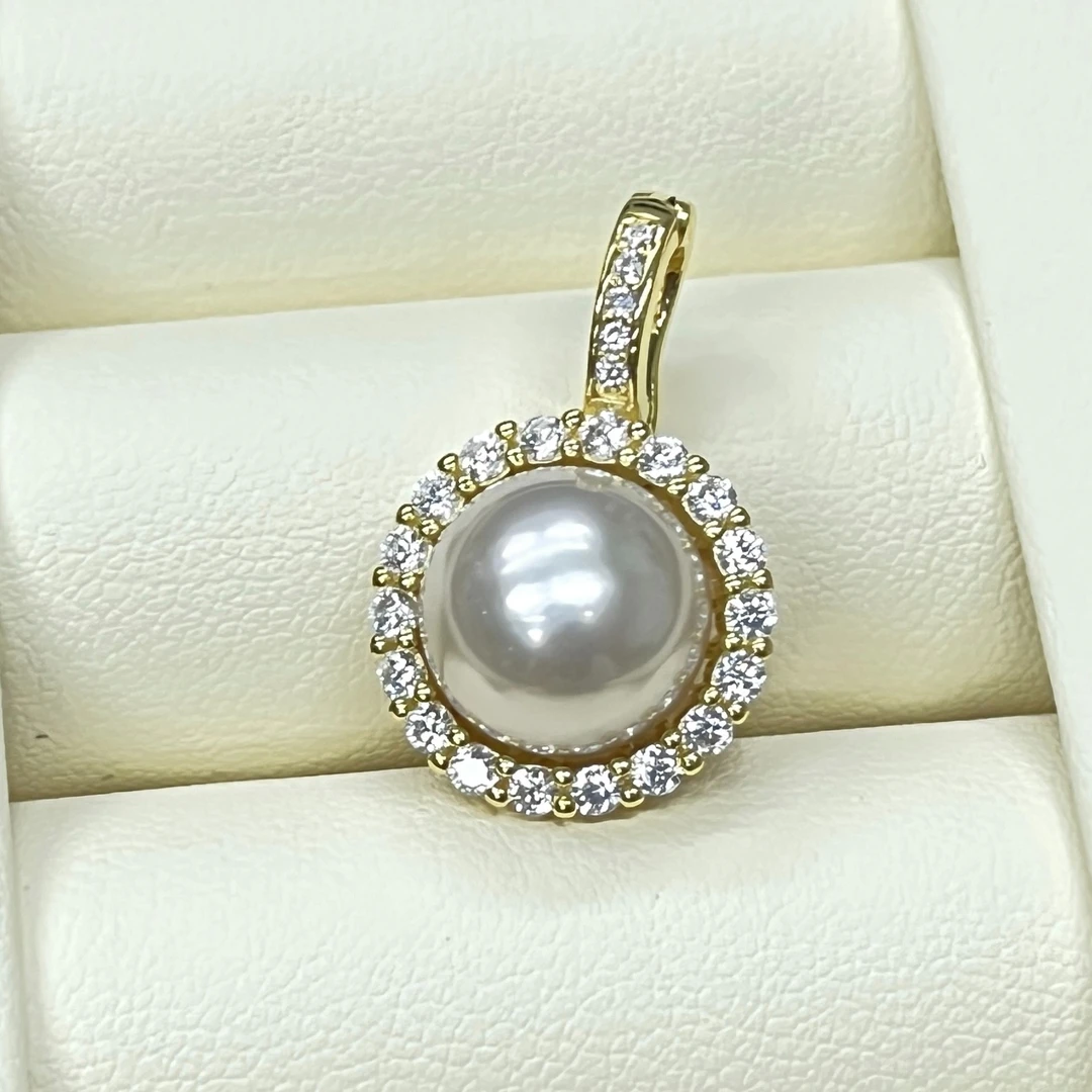 尊鼎珍珠-S925银镀金海水澳白万能扣吊坠+珠径11-12mm-Nami