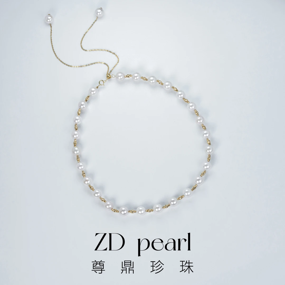 尊鼎珍珠-18K金海水珍珠中国南珠珍珠项链7-8mm近正圆强光Rc