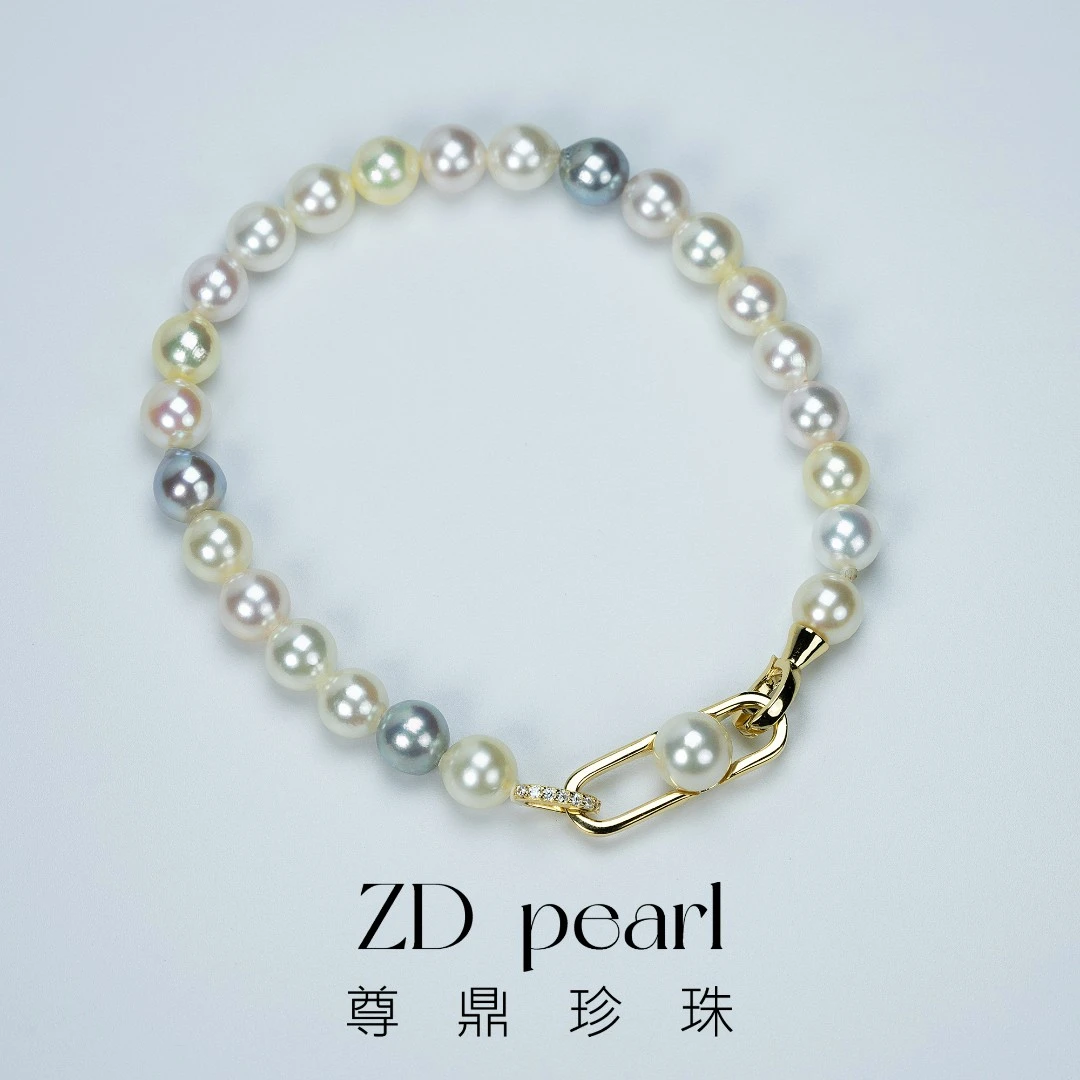 【TNS】尊鼎珍珠-S925银海水中国南珠混彩手链6-7mm