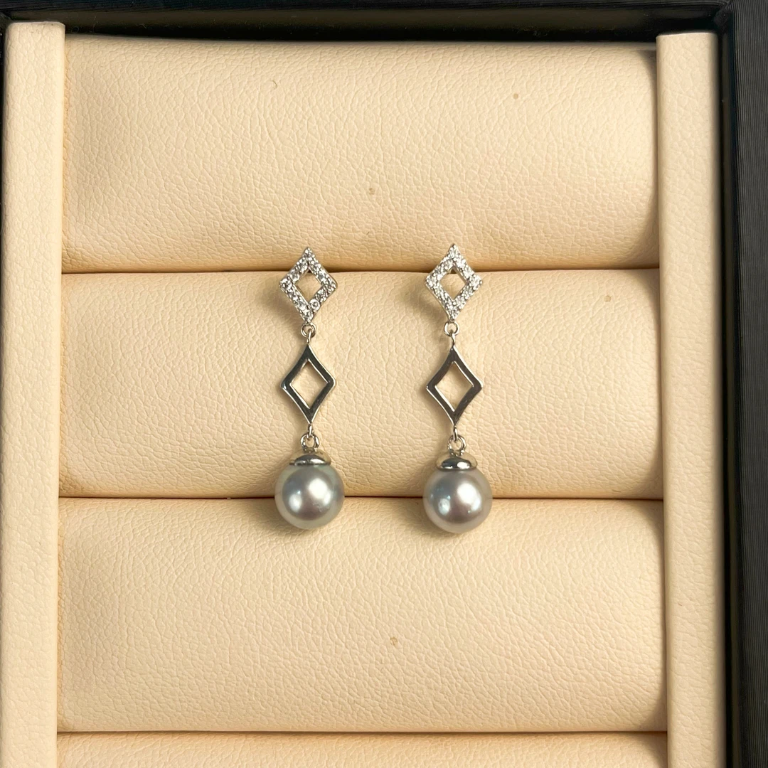 【林玥】尊鼎珍珠-S925银海水珍珠真多麻色耳环6-7mm（孤品）