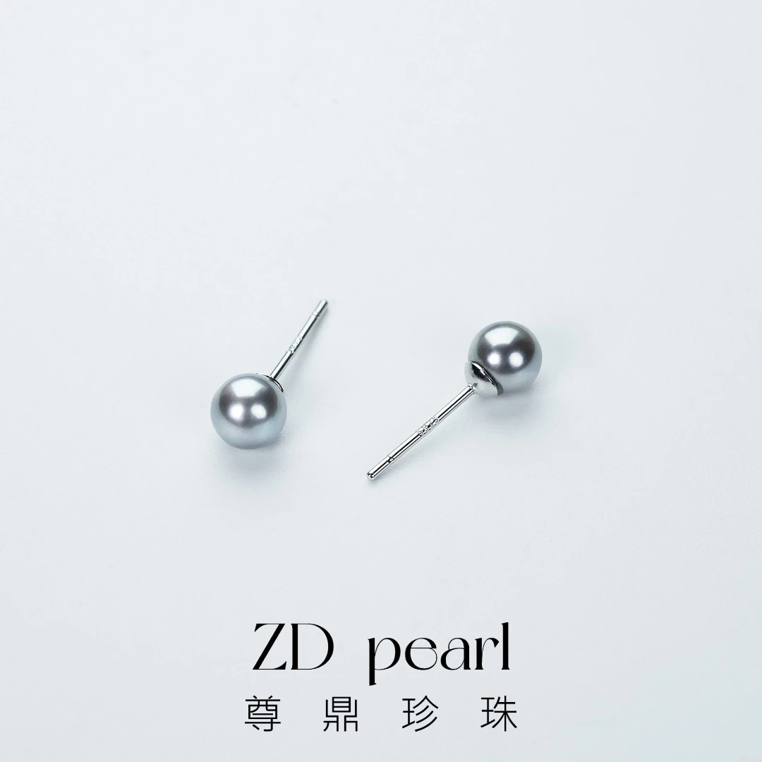 尊鼎珍珠-S925银海水珍珠真多麻色系耳钉5-6mm 微瑕强光 RS