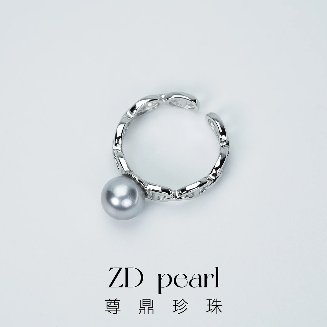 【溪溪】尊鼎珍珠-S925银海水珍珠真多麻色系CD戒指7-8mm