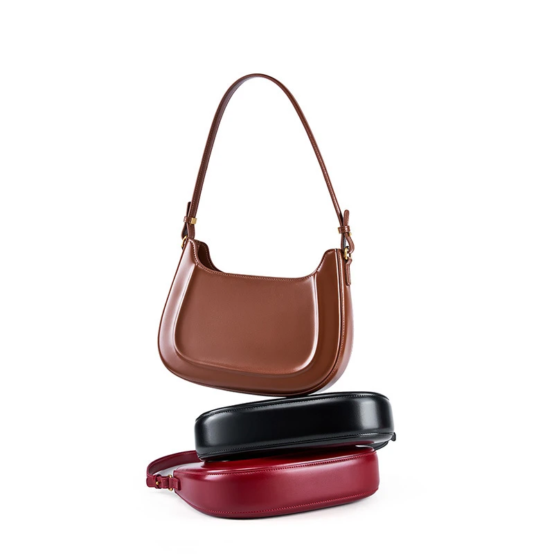 MANFUNI/曼芙妮真皮2024春夏复古马鞍包单肩斜跨女包包红色结婚包