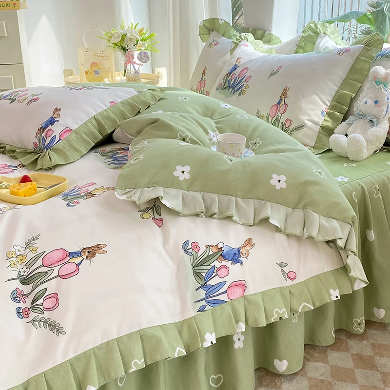 奢无印良品韩式少女心床裙款四件套磨毛床单被套宿舍三件套床上用