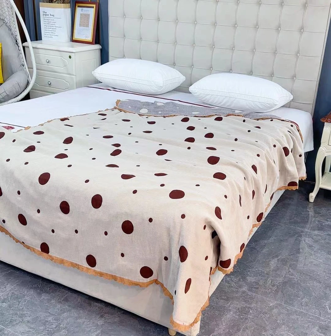 150*200【波点咖】轻奢风棉小恋提花亲肤柔软双面款可机洗纱布被