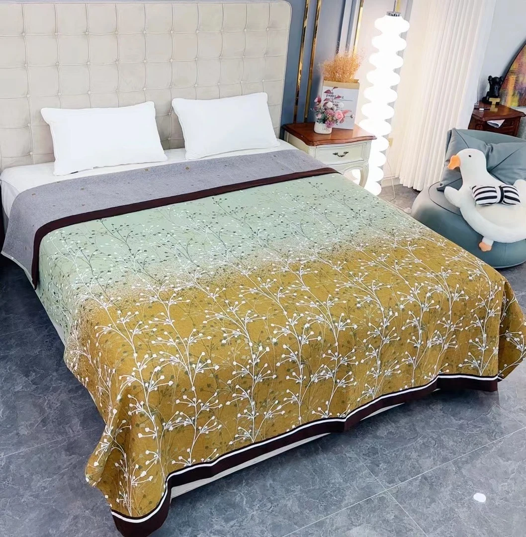 230*250【金玉满堂】简约轻奢亲肤透气纱布提花加厚防滑床盖