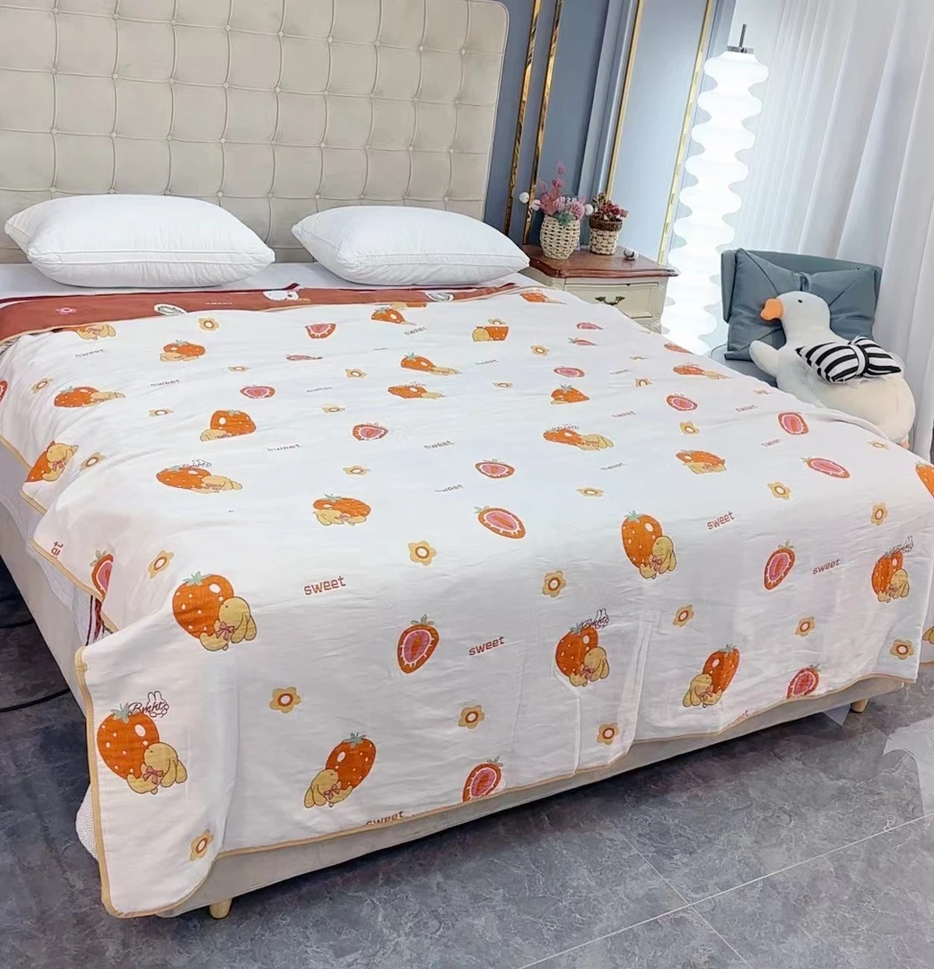 200*230【草莓兔】橙红卡通款棉小恋提花亲肤柔软可机洗双人棉花被