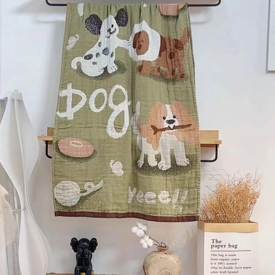 棉小恋80*160（公园狗）卡通风亲肤柔软透气纯棉单人家用纱布浴巾
