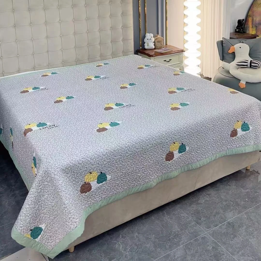 230×250（多彩南瓜）新款田园风双面双用柔软亲肤包边多功能床盖