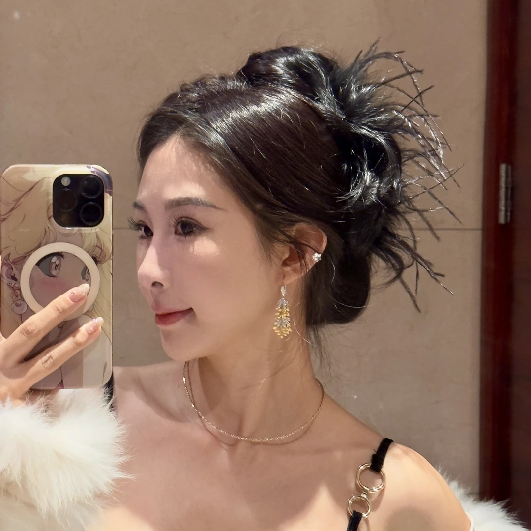 轻奢羽毛抓夹超仙气质头饰精致百搭夹子抓头发抓夹发饰发夹