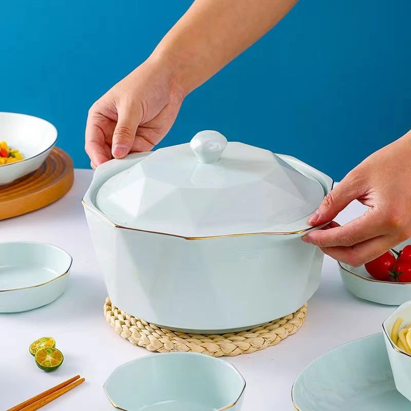 【景德镇】【宫廷富贵煲】钻石系列影青玉石色骨瓷汤煲金边轻奢加厚