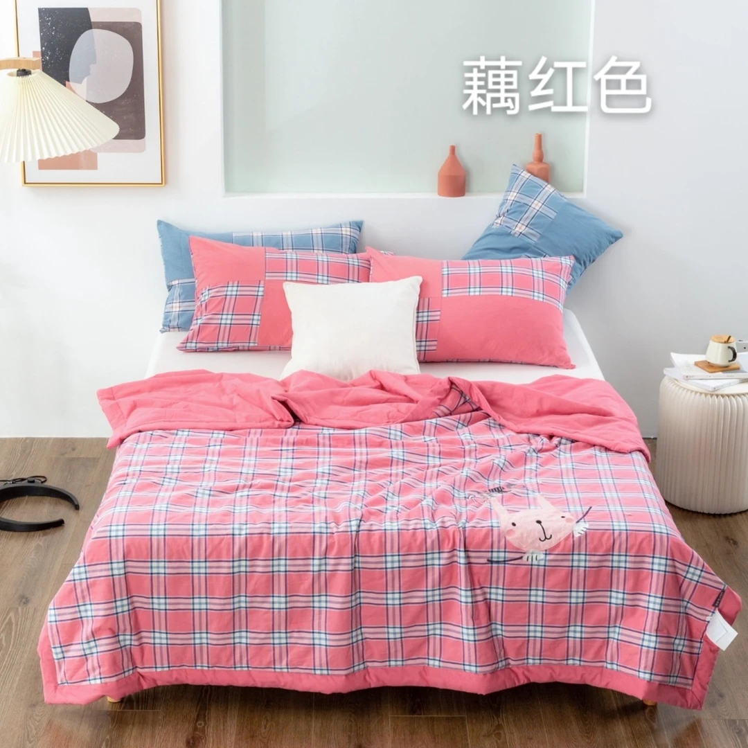 【有品】夏被格子小兔 A类全棉纯棉色织清凉棉双人重工贴布绣夏凉被