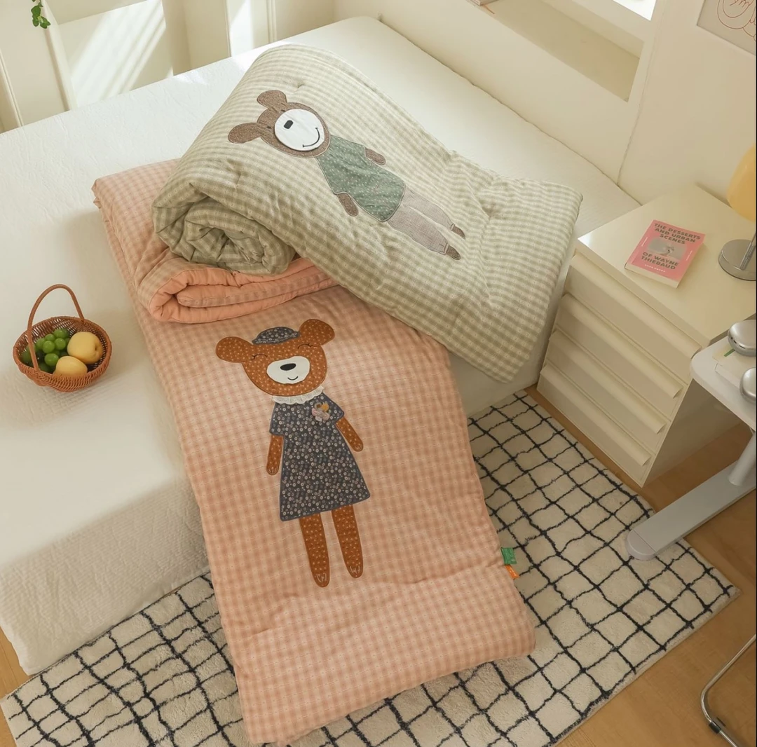 童话系列玉米纤维春秋被！A类全棉彩棉双层纱厚被子色织贴布绣冬被