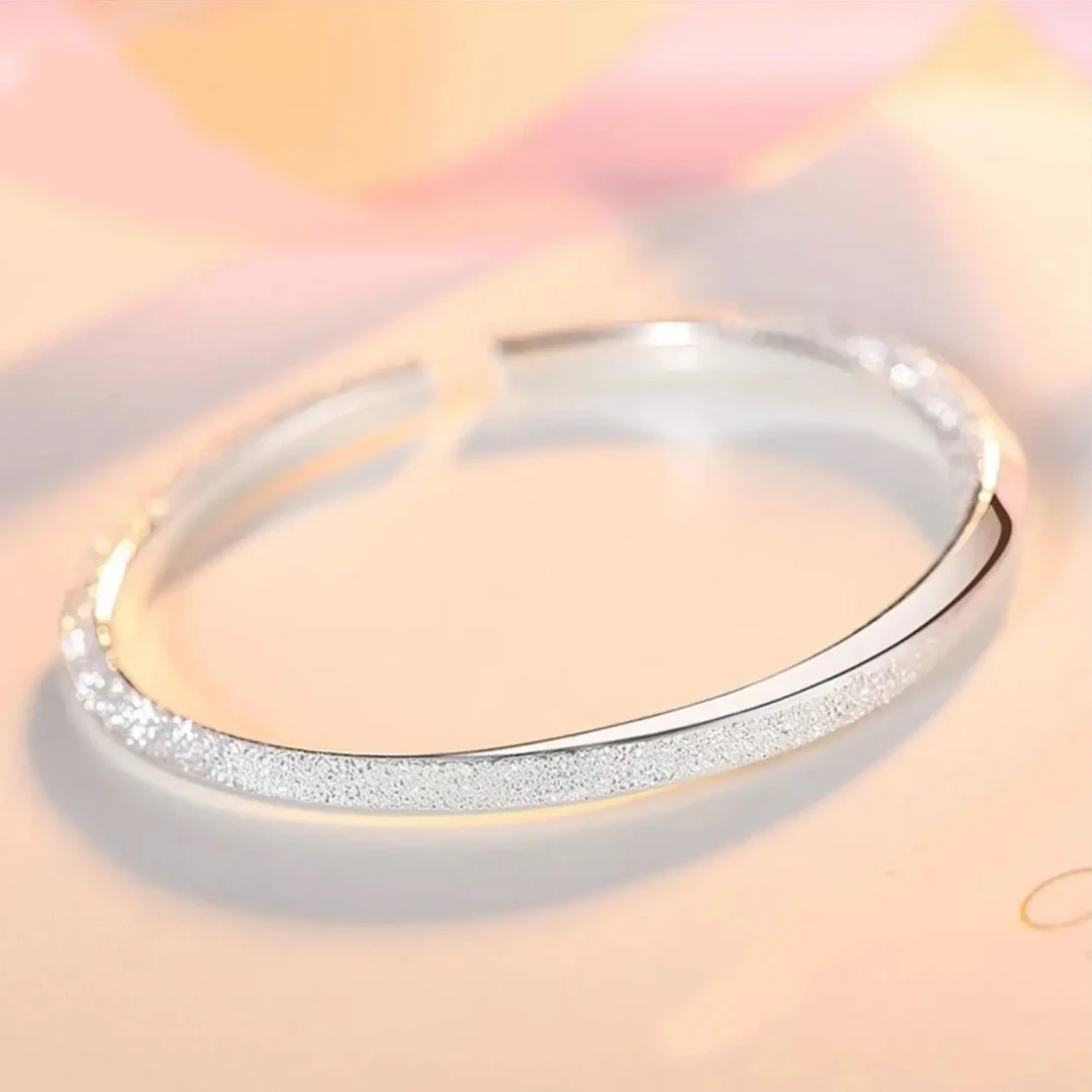 足银银制品 足银9999莫比乌斯订沙光面开口手镯[A22]