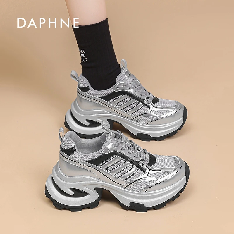 Daphne/达芙妮女鞋2026春季老爹鞋厚底增高网面透气休闲拼色舒适
