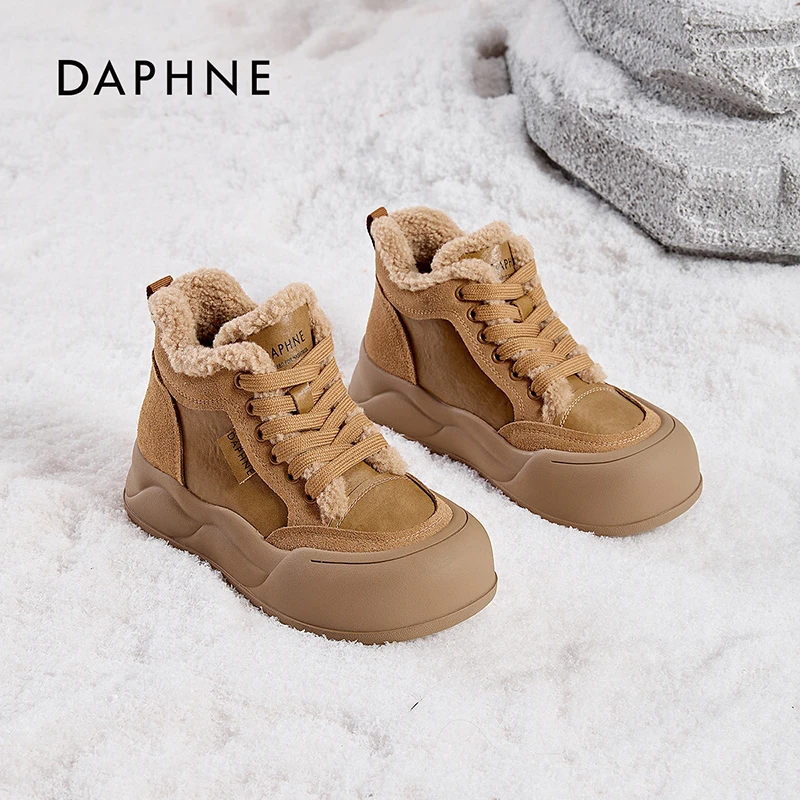 Daphne/达芙妮女鞋2025冬季板鞋加绒保暖舒适复古时尚百搭厚底鞋