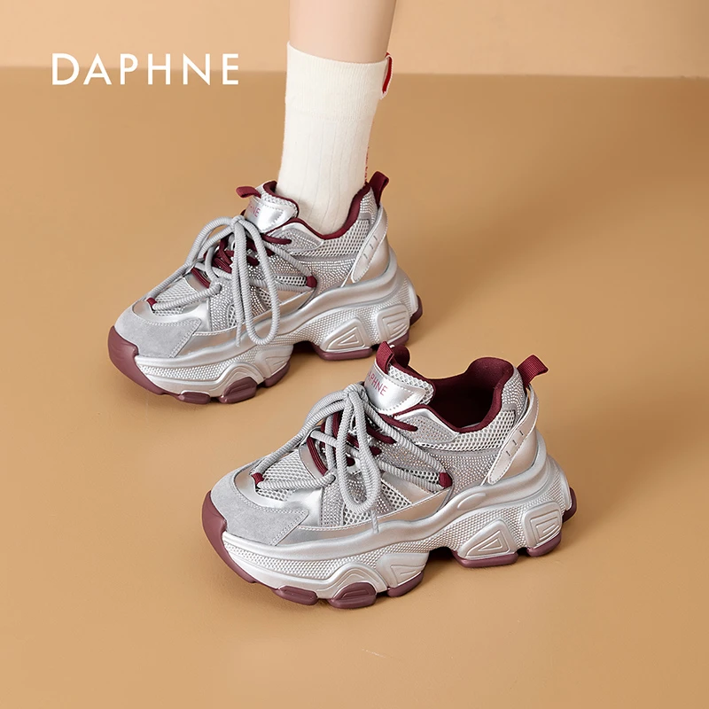 达芙妮女鞋2025春季老爹鞋厚底增高时尚休闲运动鞋百搭撞色潮鞋夏