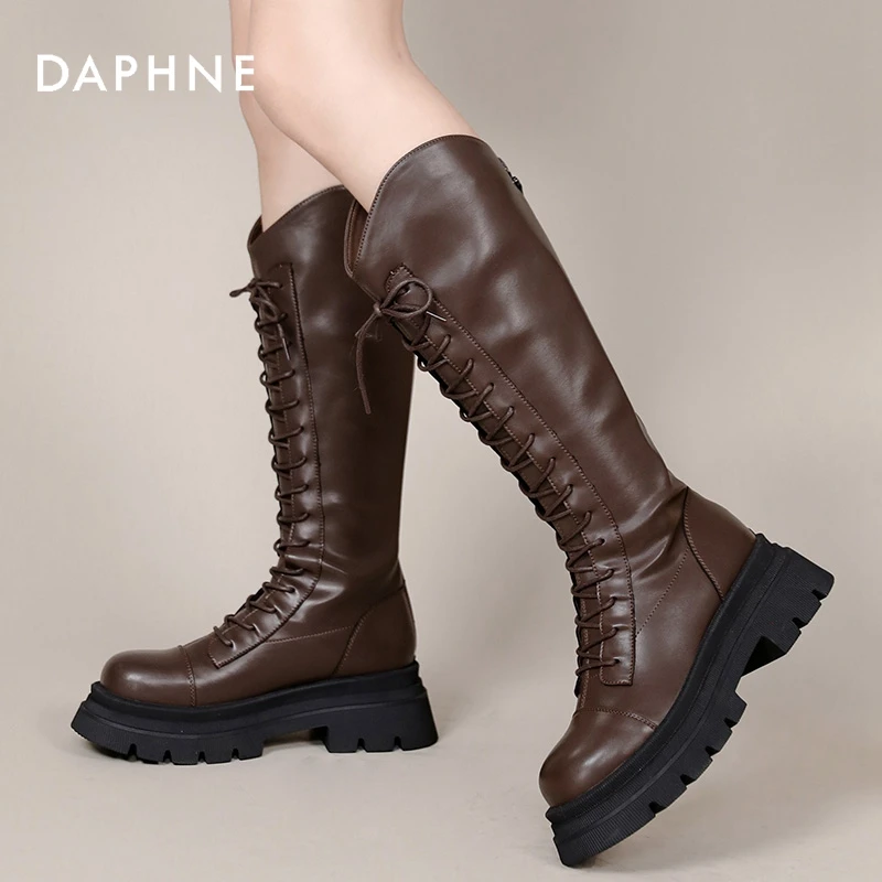 达芙妮时装靴2023秋冬新款长靴时尚百搭复古长筒靴增高显瘦骑士靴