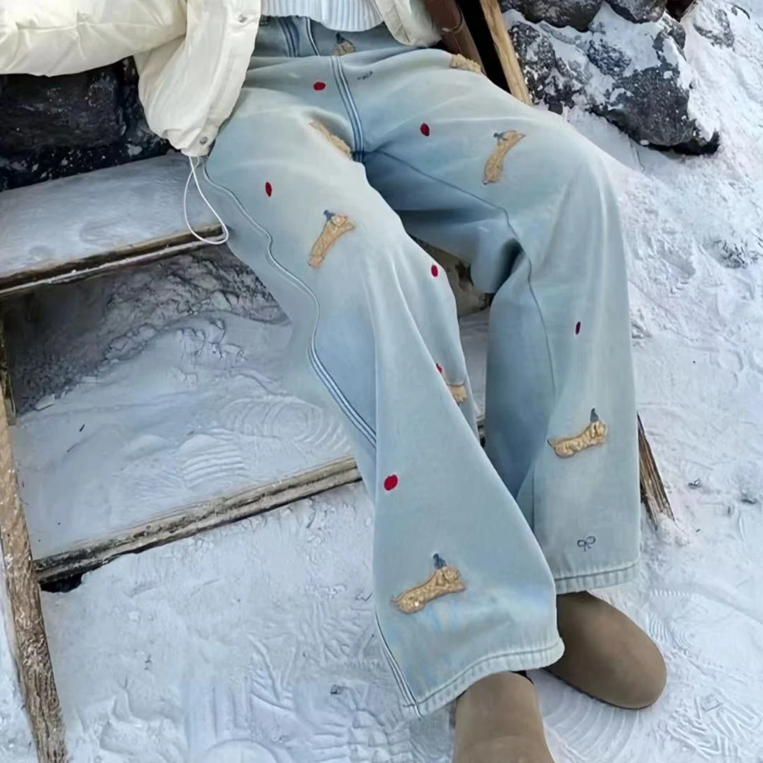 无运险【JIAXUPANG】刺绣小狗拖地裤打底衫(分拍)