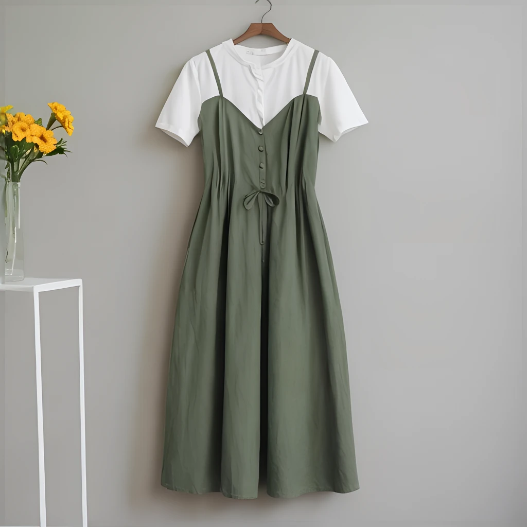 (4561-4570）夏季女装连衣裙中长款.气质时尚法式系带显瘦 吊带