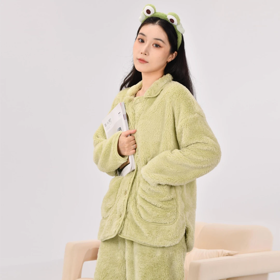 OUMIFEI/欧米菲春秋薄款宽松舒适休闲时尚ins双面绒居家睡衣套装