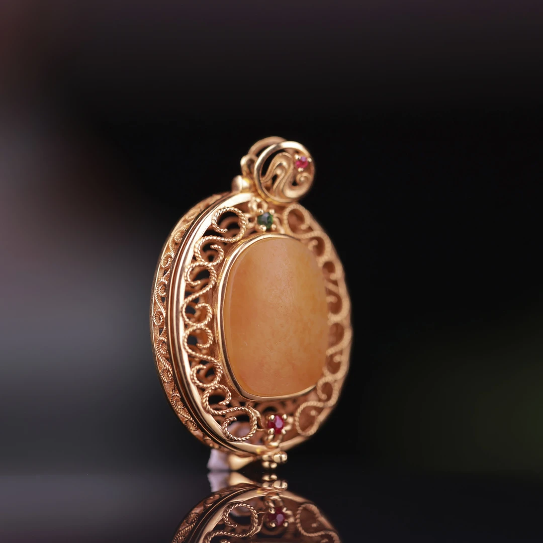 【金镶玉原石】镶嵌精美新疆和田玉造型完美无暇玉质油润老熟时尚