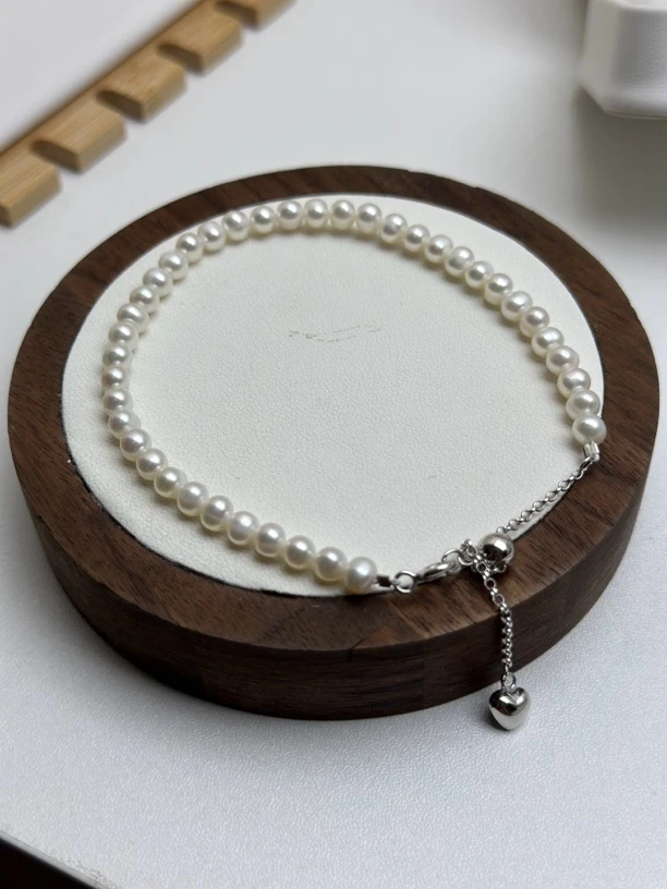 纯天然淡水有核小米珠手链4-5mm冷光白