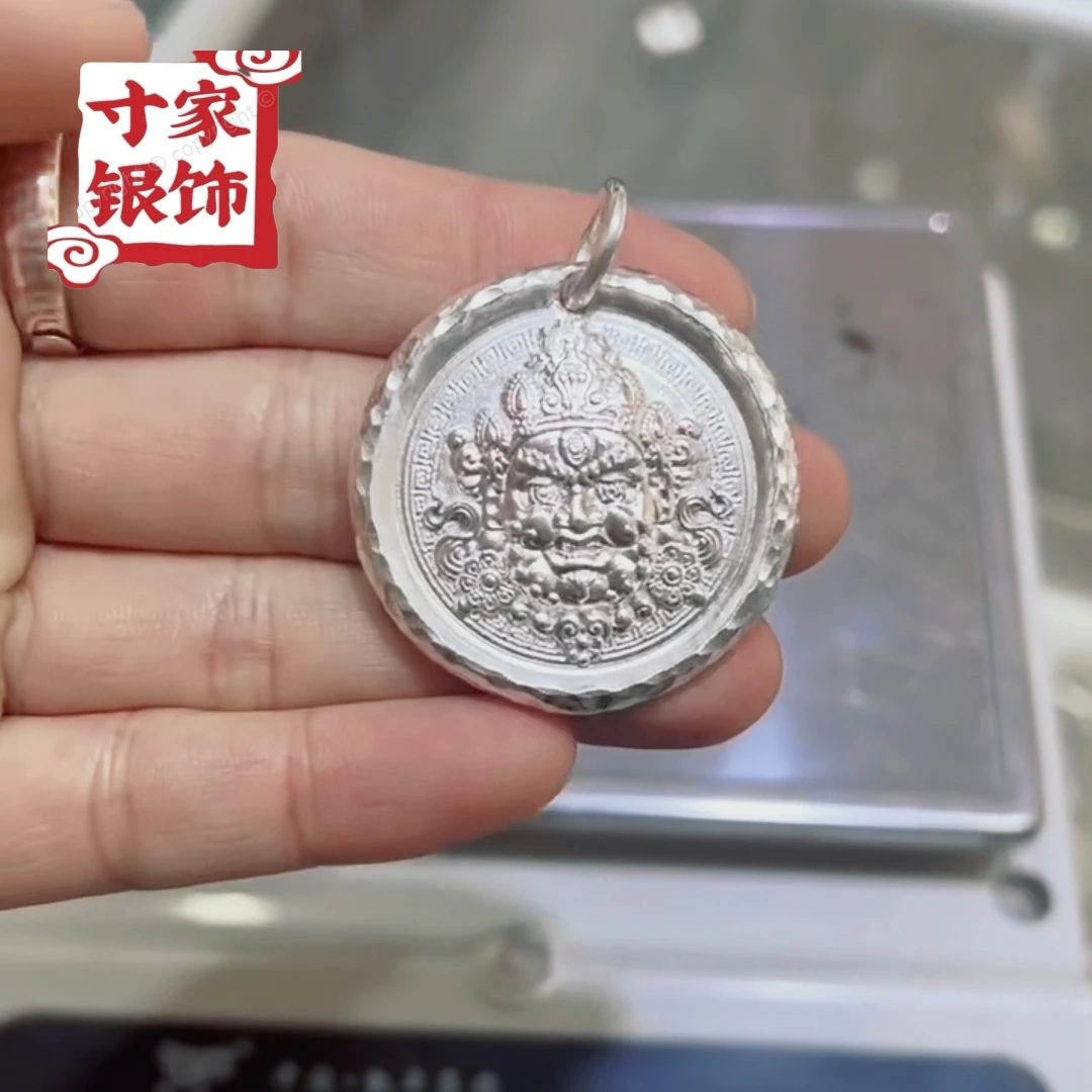 足银银制品 足银999黄财神实心男女同款 寸家银饰手工制作