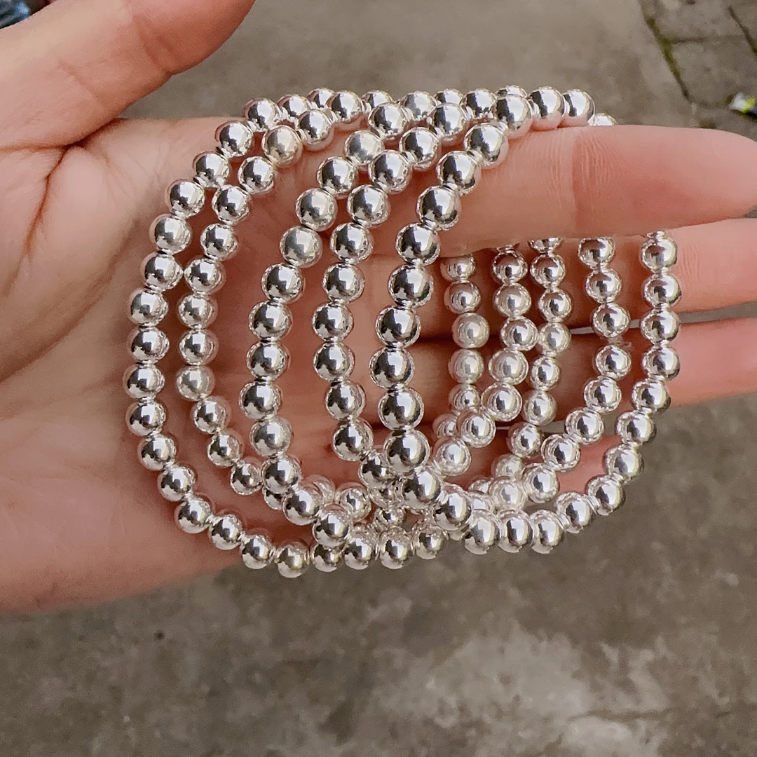 足银银制品 999足银光珠简约单圈银珠手链百搭韩版时尚个性叠戴