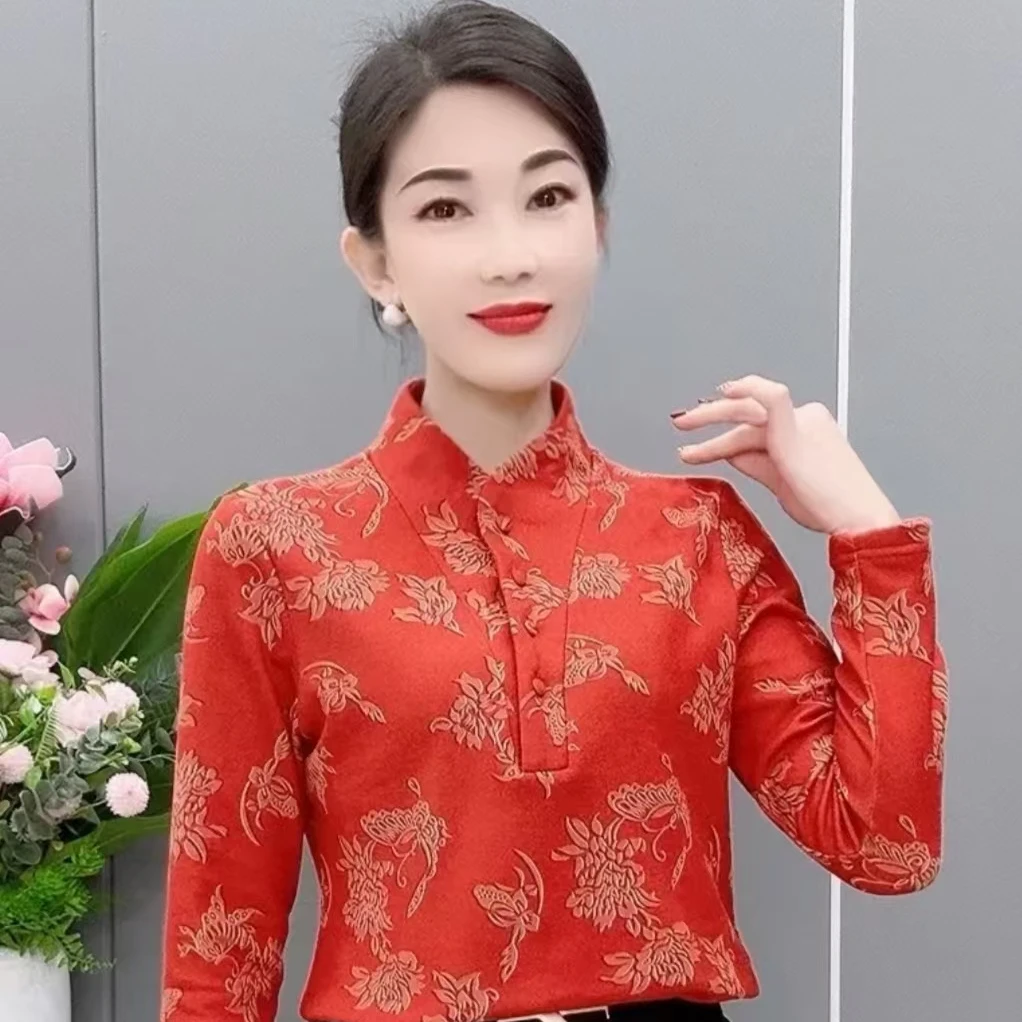 1201-秋冬时尚花纹加绒长袖打底衫