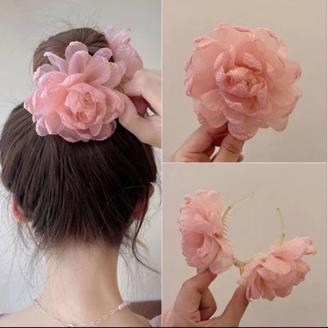 夏季超仙丸子头花朵抓夹女生优雅盘发发夹发卡夹子头饰2024年新款