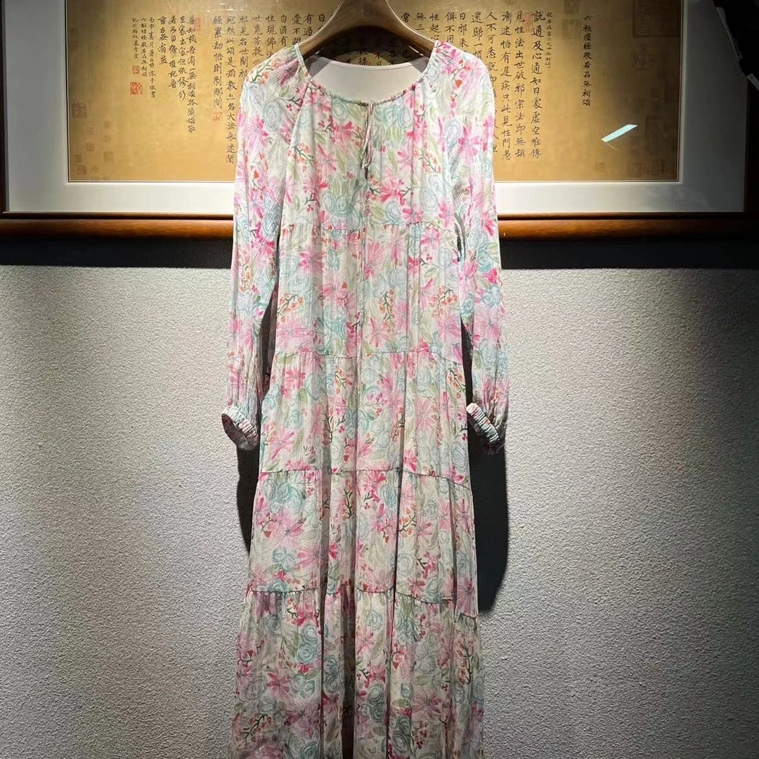 圆领少女风时尚长款桑蚕丝连衣裙D9008880