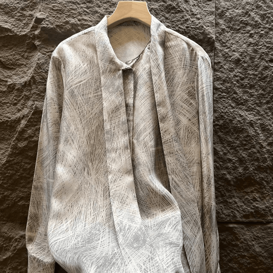 [墨枝]2024夏季新款重磅桑蚕丝真丝做旧印花长袖真丝衬衫S9009882