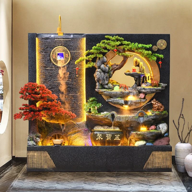 水幕墙流水屏风公司办公室酒店隔断摆件别墅庭院假山喷泉鱼池造景