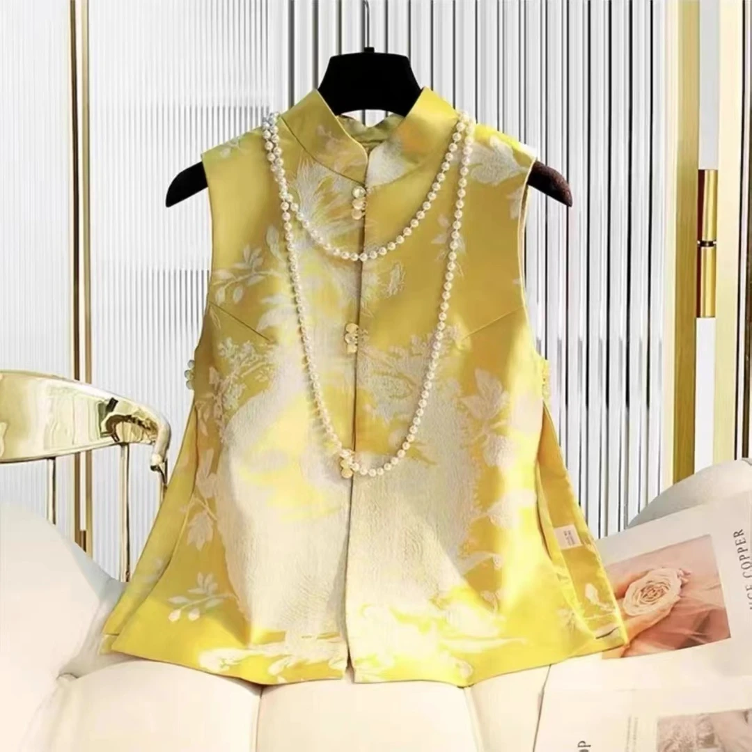 【孔雀-3】新中式国风时尚新款女士马甲时尚百搭刺绣马夹立领