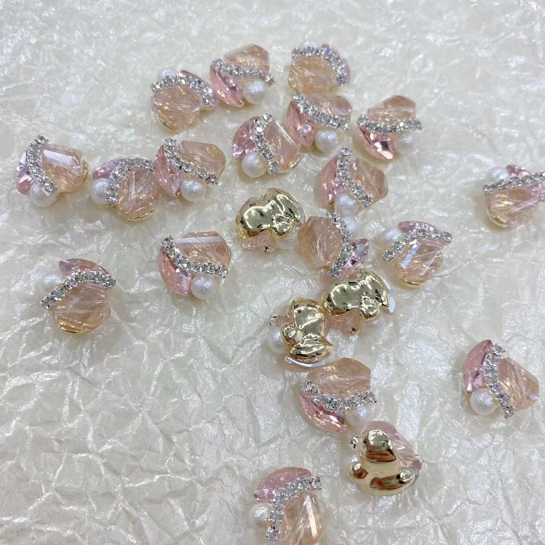 美甲饰品美甲爆闪新款粉色爪链堆钻成品网红成品指甲堆钻美甲饰品