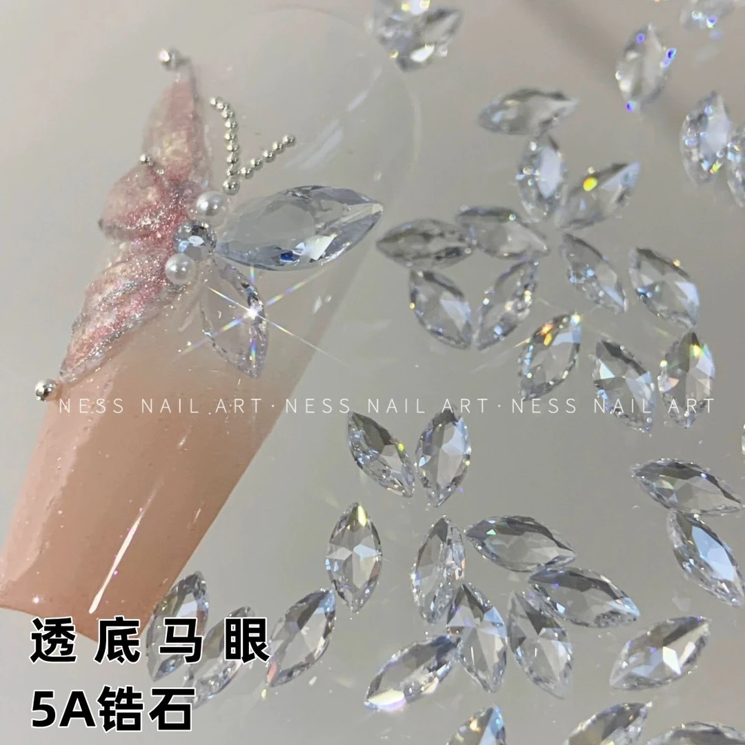 S透底马眼锆石超闪美甲饰品透明尖底钻蝴蝶翅膀拼贴指甲装饰钻