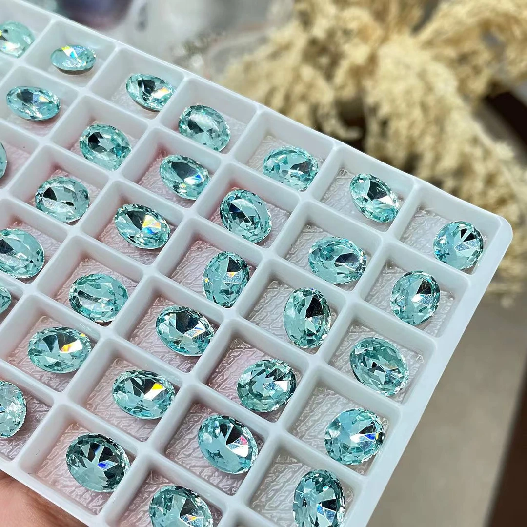古法切美甲新款爆闪浅蓝鸽子蛋超闪椭圆美甲饰品钻8*10mm
