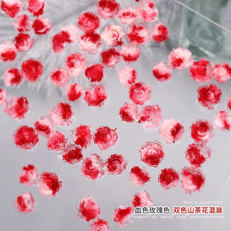 cy美甲饰品网红血色玫瑰混装山茶花玫瑰花美甲钻饰品仙气温柔