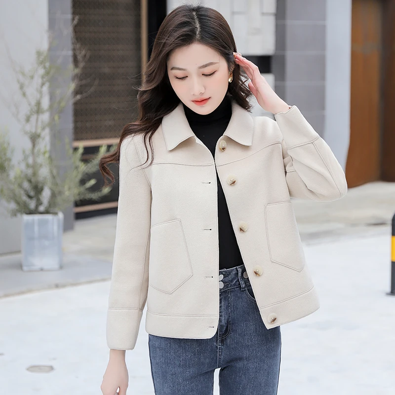 双面绒大衣中年短款百搭春秋季新款呢子女装高档气质外套